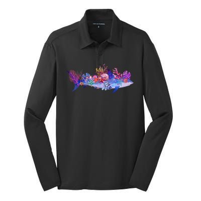 Ocean Sea Life Shark Silk Touch Performance Long Sleeve Polo