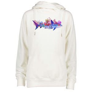 Ocean Sea Life Shark Womens Funnel Neck Pullover Hood