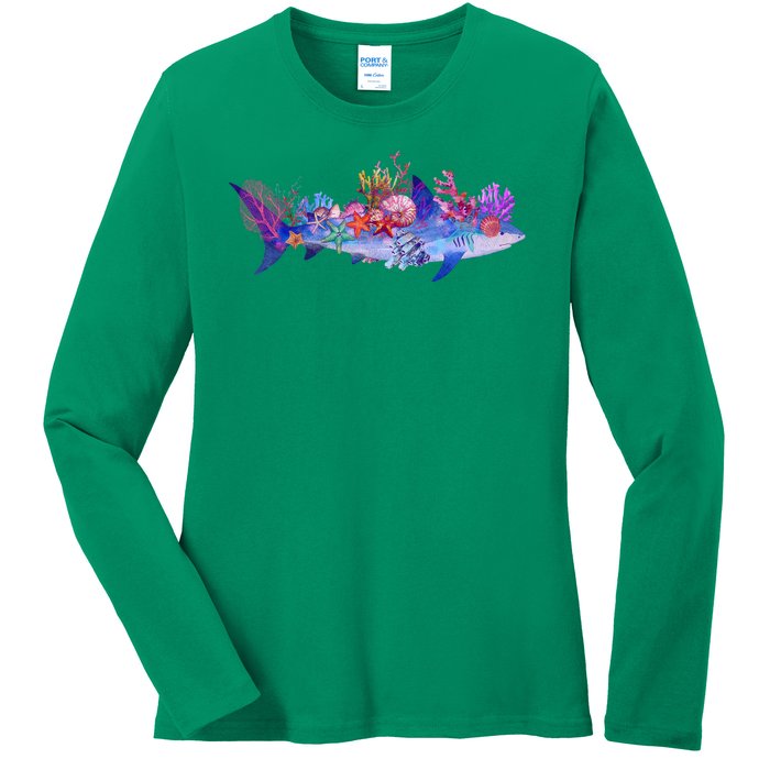 Ocean Sea Life Shark Ladies Long Sleeve Shirt