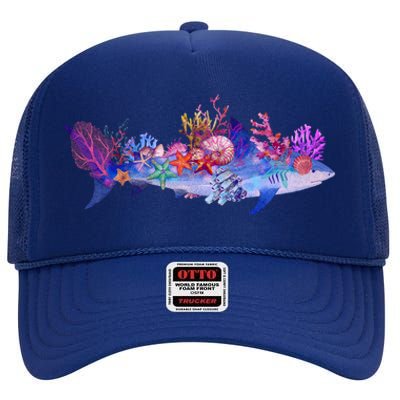 Ocean Sea Life Shark High Crown Mesh Back Trucker Hat