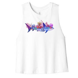 Ocean Sea Life Shark Women's Racerback Cropped Tank