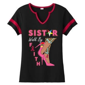 OES SiStar Leopard Walk By Faith Breast Cancer Awareness Ladies Halftime Notch Neck Tee