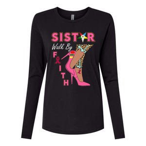 OES SiStar Leopard Walk By Faith Breast Cancer Awareness Womens Cotton Relaxed Long Sleeve T-Shirt