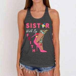 OES SiStar Leopard Walk By Faith Breast Cancer Awareness Women's Knotted Racerback Tank