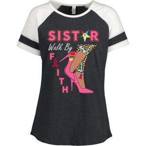 OES SiStar Leopard Walk By Faith Breast Cancer Awareness Enza Ladies Jersey Colorblock Tee