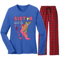 OES SiStar Leopard Walk By Faith Breast Cancer Awareness Women's Long Sleeve Flannel Pajama Set 