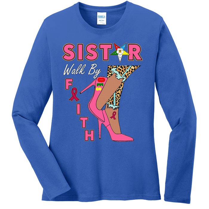 OES SiStar Leopard Walk By Faith Breast Cancer Awareness Ladies Long Sleeve Shirt