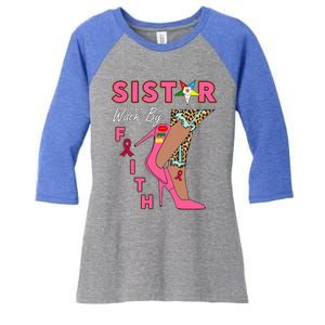 OES SiStar Leopard Walk By Faith Breast Cancer Awareness Women's Tri-Blend 3/4-Sleeve Raglan Shirt