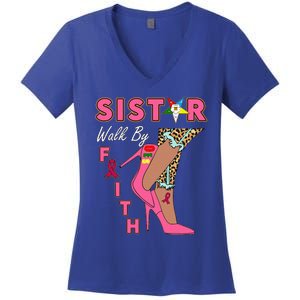 OES SiStar Leopard Walk By Faith Breast Cancer Awareness Women's V-Neck T-Shirt