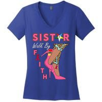 OES SiStar Leopard Walk By Faith Breast Cancer Awareness Women's V-Neck T-Shirt