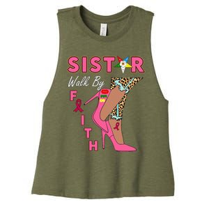 OES SiStar Leopard Walk By Faith Breast Cancer Awareness Women's Racerback Cropped Tank