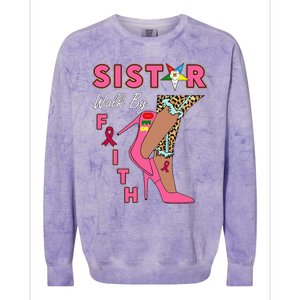 Oes Sistar Leopard Walk By Faith Breast Cancer Colorblast Crewneck Sweatshirt