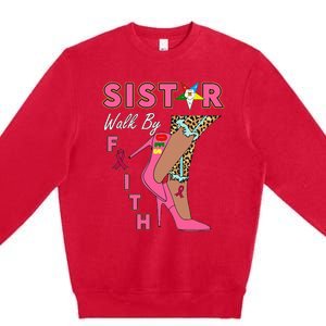 Oes Sistar Leopard Walk By Faith Breast Cancer Premium Crewneck Sweatshirt