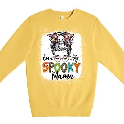 One Spooky Mama Halloween Messy Bun Skull Funny Mom Life Gift Premium Crewneck Sweatshirt