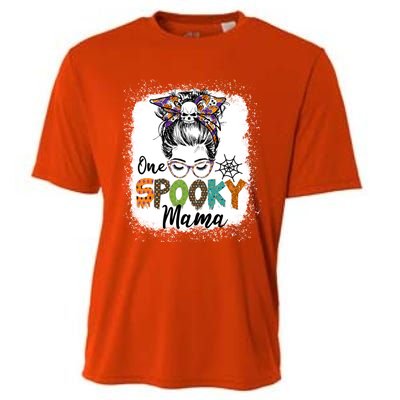 One Spooky Mama Halloween Messy Bun Skull Funny Mom Life Gift Cooling Performance Crew T-Shirt