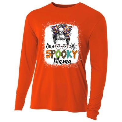 One Spooky Mama Halloween Messy Bun Skull Funny Mom Life Gift Cooling Performance Long Sleeve Crew