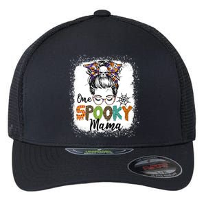 One Spooky Mama Halloween Messy Bun Skull Funny Mom Life Gift Flexfit Unipanel Trucker Cap