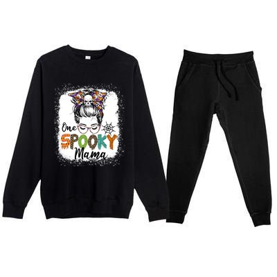 One Spooky Mama Halloween Messy Bun Skull Funny Mom Life Gift Premium Crewneck Sweatsuit Set