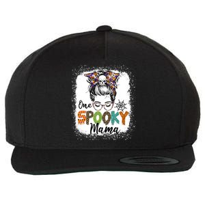 One Spooky Mama Halloween Messy Bun Skull Funny Mom Life Gift Wool Snapback Cap