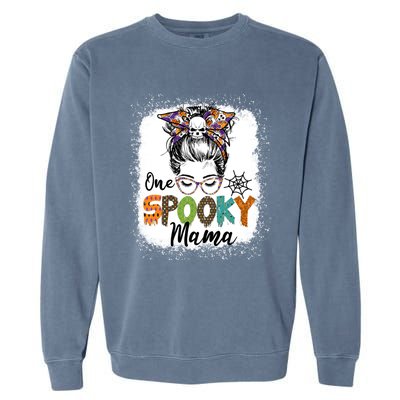 One Spooky Mama Halloween Messy Bun Skull Funny Mom Life Gift Garment-Dyed Sweatshirt