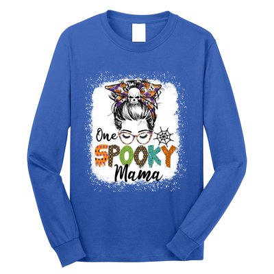 One Spooky Mama Halloween Messy Bun Skull Funny Mom Life Gift Long Sleeve Shirt