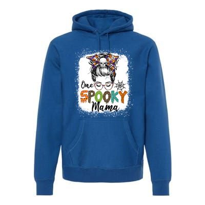 One Spooky Mama Halloween Messy Bun Skull Funny Mom Life Gift Premium Hoodie