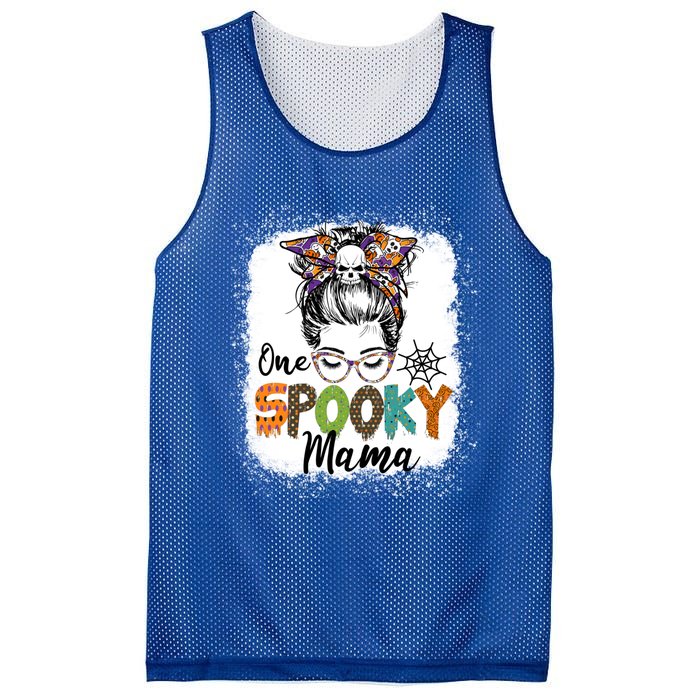 One Spooky Mama Halloween Messy Bun Skull Funny Mom Life Gift Mesh Reversible Basketball Jersey Tank