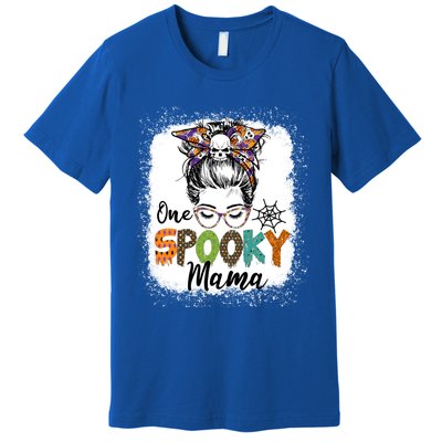 One Spooky Mama Halloween Messy Bun Skull Funny Mom Life Gift Premium T-Shirt