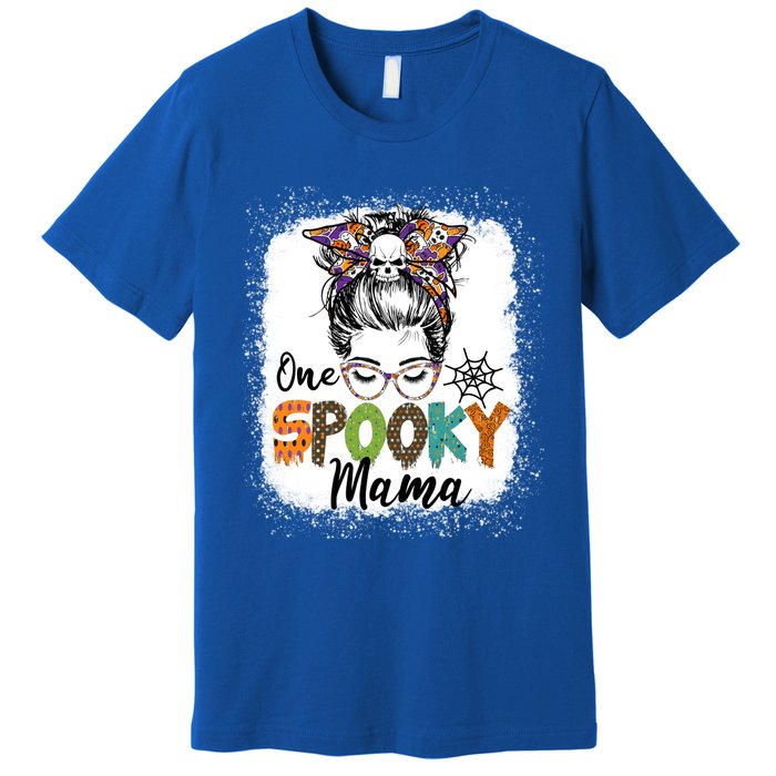 One Spooky Mama Halloween Messy Bun Skull Funny Mom Life Gift Premium T-Shirt