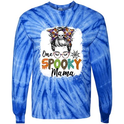 One Spooky Mama Halloween Messy Bun Skull Funny Mom Life Gift Tie-Dye Long Sleeve Shirt