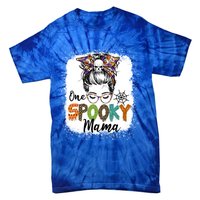 One Spooky Mama Halloween Messy Bun Skull Funny Mom Life Gift Tie-Dye T-Shirt