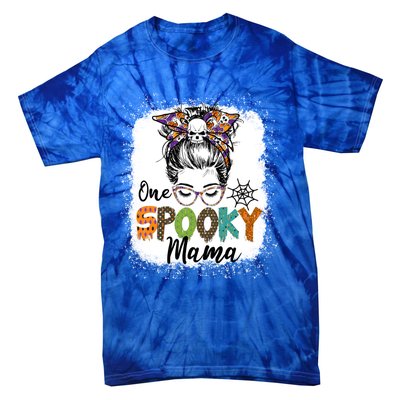 One Spooky Mama Halloween Messy Bun Skull Funny Mom Life Gift Tie-Dye T-Shirt