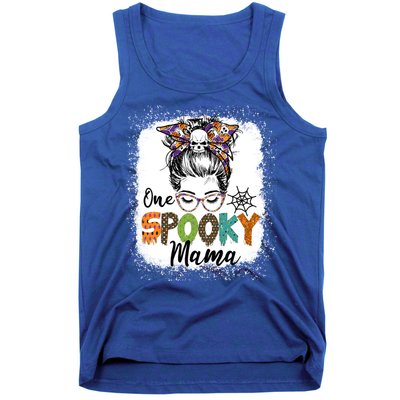 One Spooky Mama Halloween Messy Bun Skull Funny Mom Life Gift Tank Top