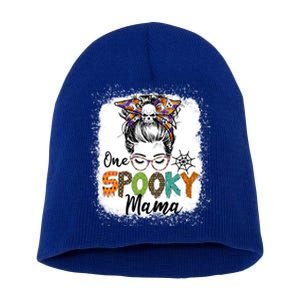 One Spooky Mama Halloween Messy Bun Skull Funny Mom Life Gift Short Acrylic Beanie