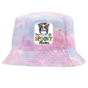 One Spooky Mama Halloween Messy Bun Skull Funny Mom Life Gift Tie-Dyed Bucket Hat