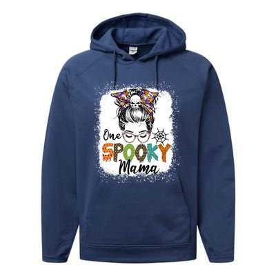 One Spooky Mama Halloween Messy Bun Skull Funny Mom Life Gift Performance Fleece Hoodie