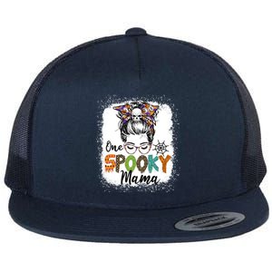 One Spooky Mama Halloween Messy Bun Skull Funny Mom Life Gift Flat Bill Trucker Hat