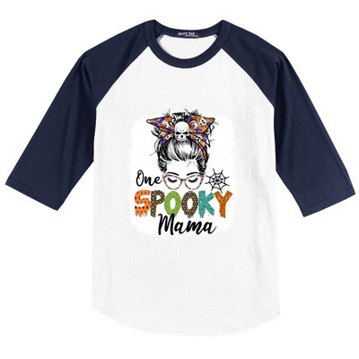 One Spooky Mama Halloween Messy Bun Skull Funny Mom Life Gift Baseball Sleeve Shirt