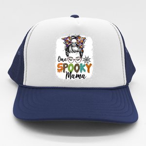 One Spooky Mama Halloween Messy Bun Skull Funny Mom Life Gift Trucker Hat