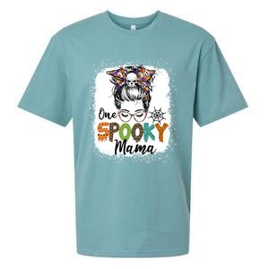 One Spooky Mama Halloween Messy Bun Skull Funny Mom Life Gift Sueded Cloud Jersey T-Shirt