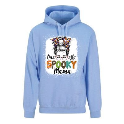 One Spooky Mama Halloween Messy Bun Skull Funny Mom Life Gift Unisex Surf Hoodie