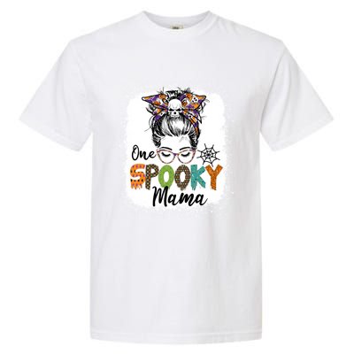 One Spooky Mama Halloween Messy Bun Skull Funny Mom Life Gift Garment-Dyed Heavyweight T-Shirt