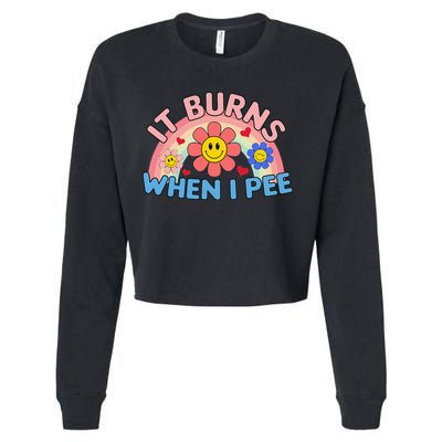 Oddly Specific Meme It Burns When I Pee Inappropriate Adult Cropped Pullover Crew