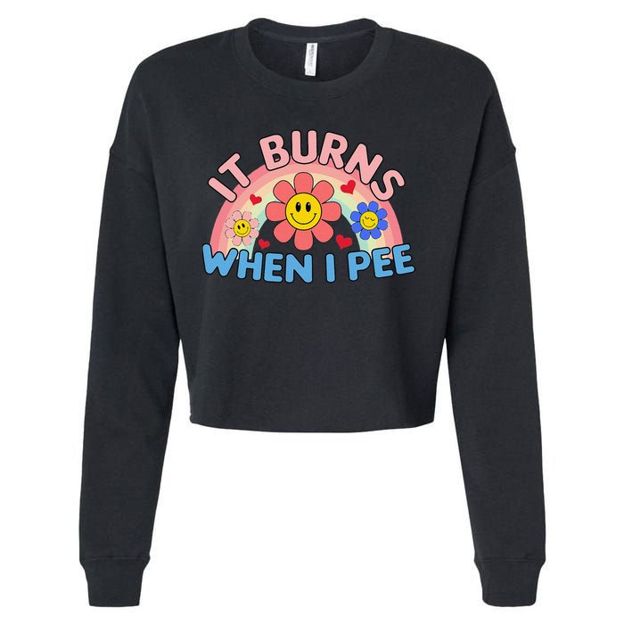 Oddly Specific Meme It Burns When I Pee Inappropriate Adult Cropped Pullover Crew