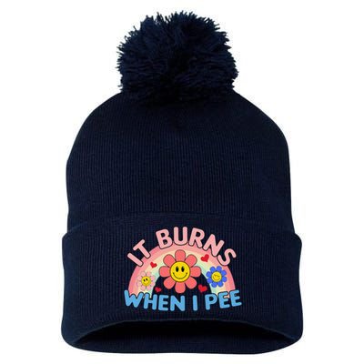 Oddly Specific Meme It Burns When I Pee Inappropriate Adult Pom Pom 12in Knit Beanie