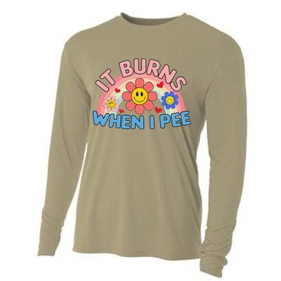 Oddly Specific Meme It Burns When I Pee Inappropriate Adult Cooling Performance Long Sleeve Crew