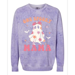 One Spooky Mama Retro Halloween Trick Or Treat Spooky Ghost Colorblast Crewneck Sweatshirt