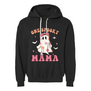 One Spooky Mama Retro Halloween Trick Or Treat Spooky Ghost Garment-Dyed Fleece Hoodie