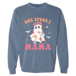 One Spooky Mama Retro Halloween Trick Or Treat Spooky Ghost Garment-Dyed Sweatshirt