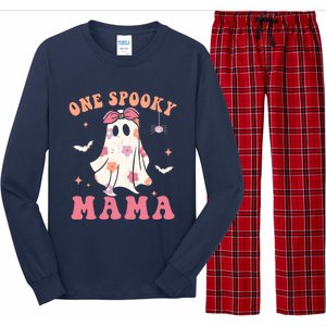 One Spooky Mama Retro Halloween Trick Or Treat Spooky Ghost Long Sleeve Pajama Set